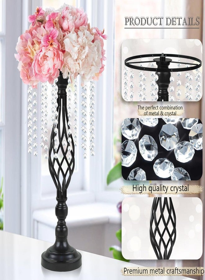kehail 2 pcs Black Metal Crystal Pendant Flower Stand, 19" Wedding Tall Vase, Metal Hollow for Wedding Banquet Event Anniversary Celebration Decoration - Image 3